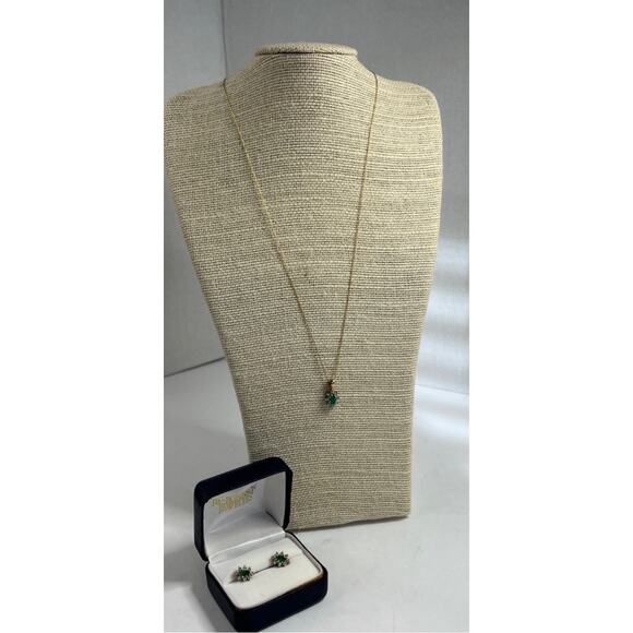 NEW JB Robinson 10K Gold Diamond and Emerald Necklace and Stud Prcd Earrings - Picture 1 of 11